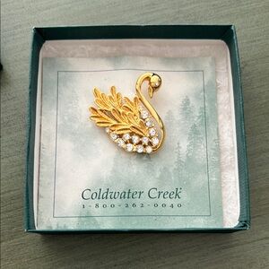 Coldwater Creek Gold Crystal Swan Brooch